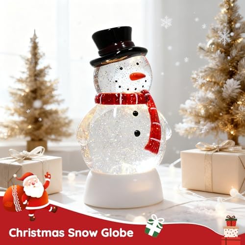 Christmas Snow Globe Snowman Lighted Musical Glitter Globe Battery Operated or USB Powered with Timer Water Glittering Snowing Globe for Christmas Party Home Table Decorations Gifts (Snowman) - Image 6