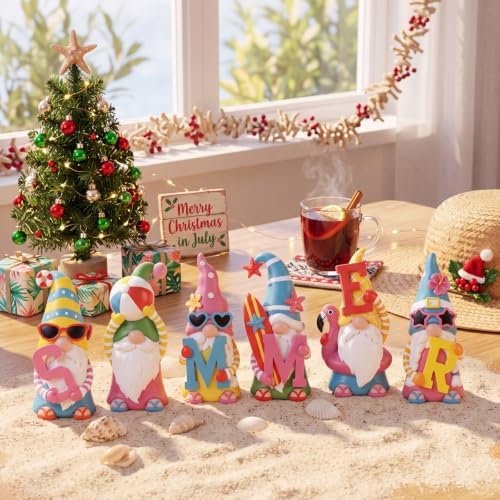 6 Pcs Summer Gnome Figurines Resin Decoration - Image 5