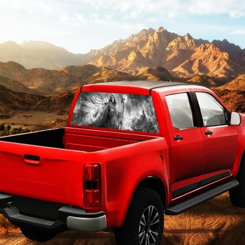 Retro Magical Skull Truck Back Window Graphics Decals, American Flag Grim Reaper Universal See Through Rear Window Vinyl Wrap Full Window Decals for Trucks SUV 66 x 22 inch