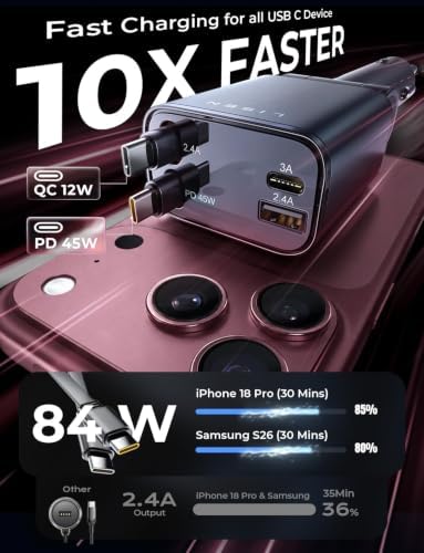 LISEN Retractable Car Charger USB C Fast Charge for iPhone 18 17 Pro Max