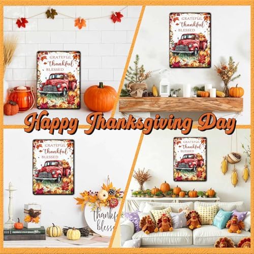 Thanksgiving Day Pumpkin Retro Tin Sign Grateful Thankful Blessed Metal Wall Decor for Studio Mall Living Room Kitchen 12x16Inch - Image 4