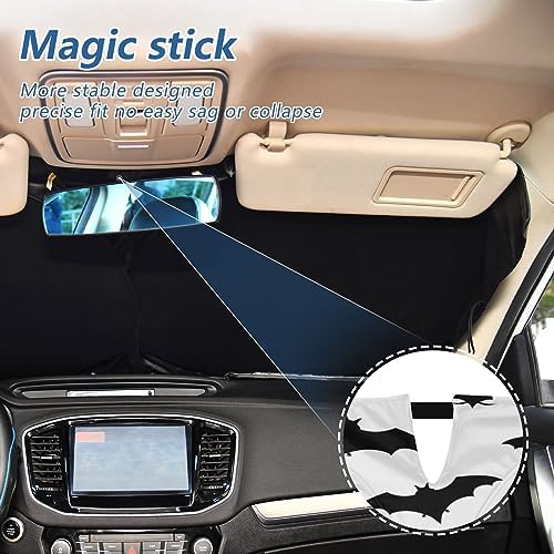 Bat Halloween White Windshield Sun Shade, Car Sunshade for Auto Truck SUV, Sun Shield that Keeps Your Vehicle Cool, Foldable, Storage Bag (62 x 32 in)