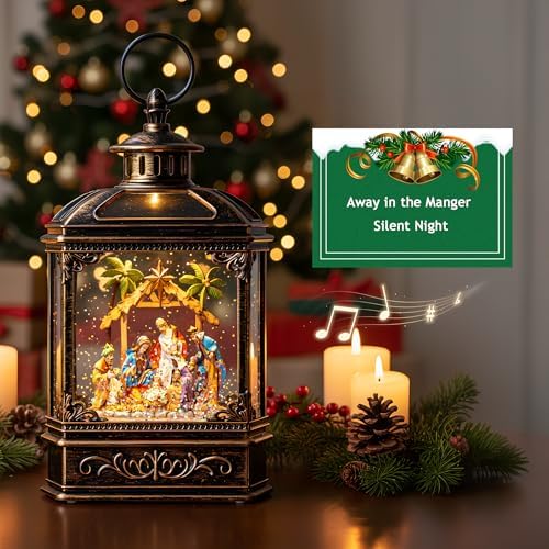 Christmas Snow Globe Swirling Glittering Nativity Scene with Music, USB Lined/Battery Operated Lighted Water Lantern for Christmas Festival Decoration Gifts - Image 4