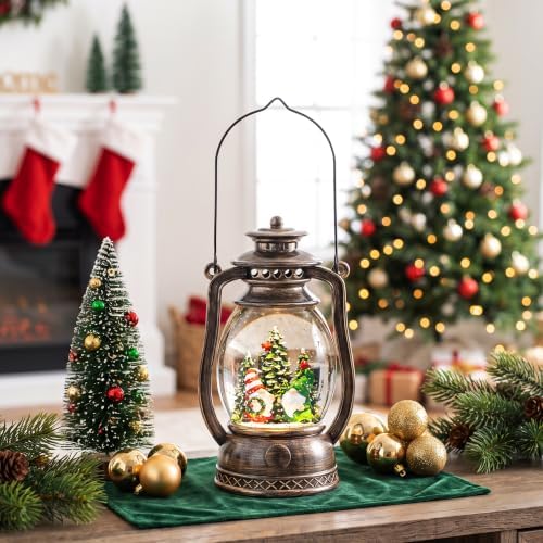 Christmas Snow Globe Lantern with LED Lighted Water Glitter, Hanging Kerosene Style Santa Tree Scene, Vintage Bronze Tabletop Holiday Decoration Gifts - Image 6