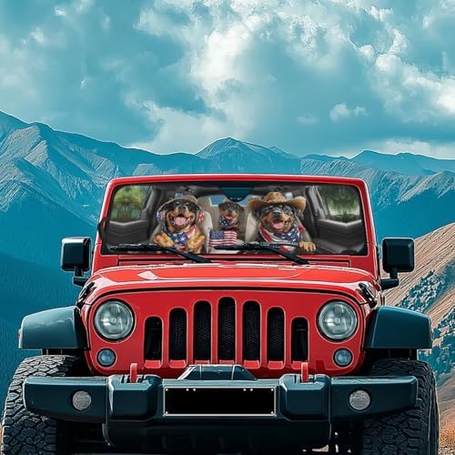 Renewold Funny Rottweiler Driving Automotive Windshield Sunshade for Jeep Wrangler JK JKU JL JLU 1997-2023 Gladiator JT Summer Sun Shield Cover Car Front Window Shade Blocks UV Heat Sunlight Sun Visor