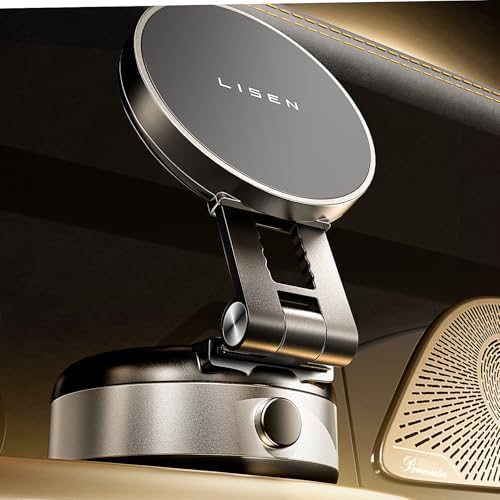 LISEN Portable for iPhone 17 Electric Vacuum Suction Phone Holder for Car MagSafe, Magnetic Phone Holder for Car Suction Cup Phone Mount Foldable for iPhone 17 Pro Max Air /16/15/14/13/12 Kits