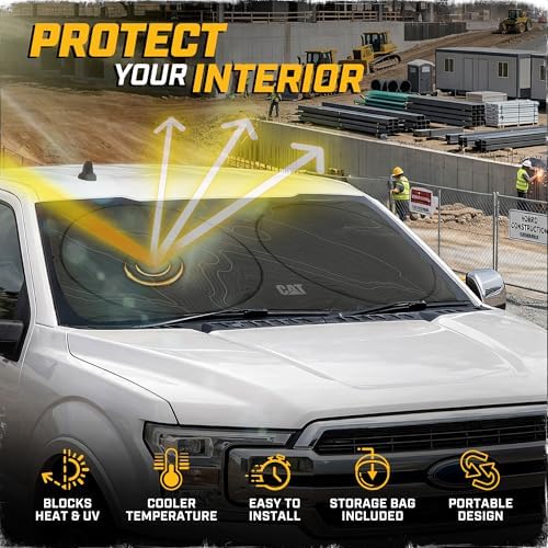 Windshield Sun Shade for Ford F-150 2015-2020, Foldable Truck Sunshade, UV Heat Blocker, Front Window Sun Shield, Interior Protection, Keeps Cab Cool, Heavy Duty Truck Accessory - Charcoal