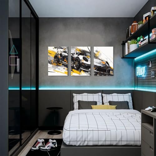 Graffiti Car Canvas Wall Art Colorful Supercar Picture for Boys Bedroom Black and White Wall Decor Abstract Mens Sports Car Canvas Prints Painting Vehicle Artwork Living Room Home Decoration 24x36" 3P - Image 2