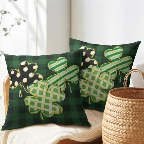 St Patricks Day Pillow Covers 20x20 Set of 2 Shamrock Clover Dark Green Throw Pillow Covers Spring Pillowcase Linen Farmhouse Decorative Buffalo Plaid Cushion Case Couch for Indoor Home Decor - Image 7