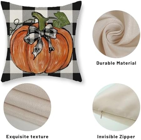 Fall Pillow Covers 22x22 Set of 2 Pumpkin Maple Leaves and Buffalo Plaid Fall Decor Pillowcase Linen Autumn Thanksgiving Decorative Outdoor Throw Pillow Covers Farmhouse Cushion Case for Couch - Image 7