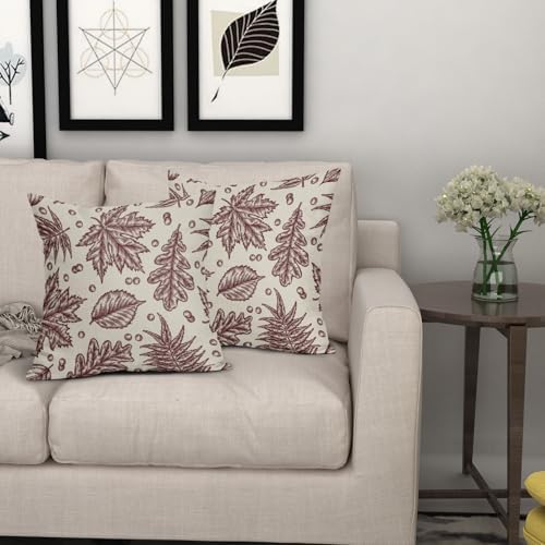 Burgundy Red Fall Pillow Covers 18x18 Set of 2 Cream Maple Leaf Print Autumn Colored Harvest Decorative Outdoor Pillowcases Farmhouse Seasonal Throw Cushion Case Decor for Home Couch Sofa Bed - Image 7