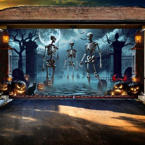 Preboun Skeleton Halloween Garage Door Decorations Cover Outdoor 7x16 ft - Image 4