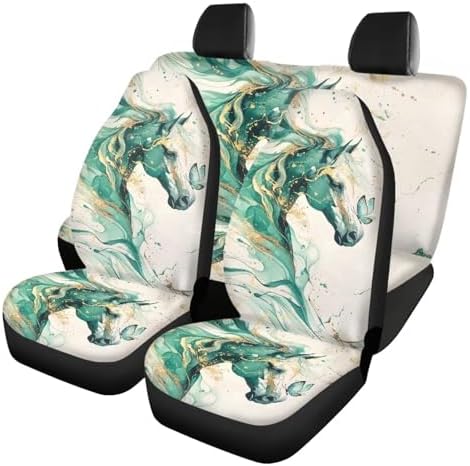Teal Horse Print Car Seat Covers 4Pcs Front & Rear Breathable Seat Covers Universal Fits for Truck, Sedan, SUV Auto Interior Protector Car Accessories