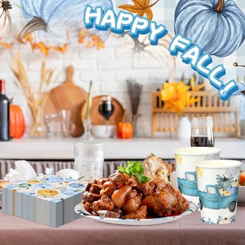 Sliner 180 Pcs Thanksgiving Disposable Dinnerware Set, Blue Car Pumpkin - Image 5