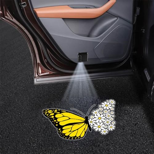 2PCS Butterfly Daisy Cars Door Logo Projector LED Shadow Light Welcome Lamp