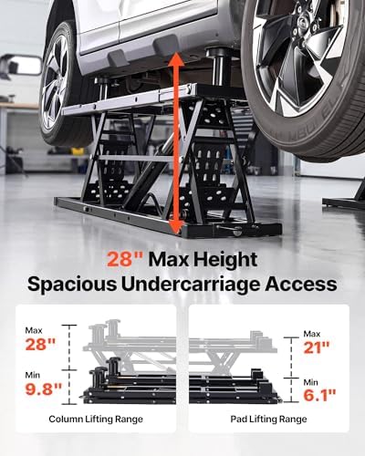 VEVOR Portable Car Lift, 9000 lbs Capacity, Heavy Duty Steel Truck Lift with 28" Max Height, 120V Power Unit, Wheels, 4 Rubber Pads & 4 Lifting Columns for Cars, SUVs, Trucks, Home Garage or Shop Use - Image 3