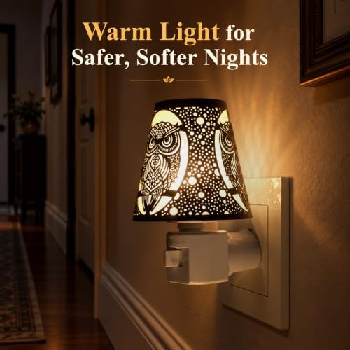 Owl Night Light Plug In, Metal Wall Light, Warm White, Manual On/Off Switch - Image 6