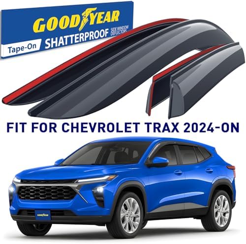 Goodyear Shatterproof Window Deflectors for Chevrolet (Chevy) Trax 2024-2026, Tape-on Rain Guards, Window Visors, Vent Deflector Visor, Car Accessories, 4 pcs. - GY008928