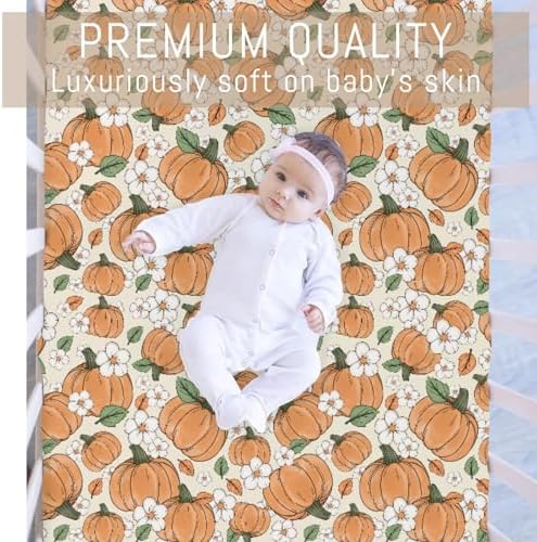 Fall Pumpkins Boho Floral Baby Crib Sheets for Boy Girl Autumn Pumpkin Girly Flowers Soft Snug Fitted Crib Mattress Covers for 52''x28'' Standard Crib & Toddler Mattress Thanksgiving Harvest Bed Sheet - Image 2
