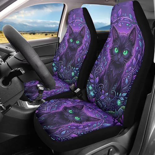 Talayituse Cat Floral Leaf Print Car Seat Cover for Front Seats, Stretchy Soft Vehicles Seat Cover Universal Fit High Back Car Interior Accessories for SUV Van Sedan
