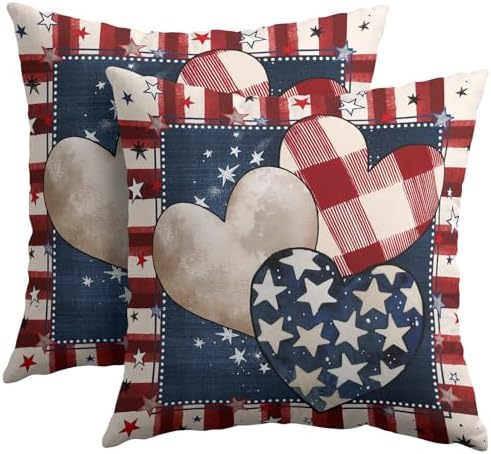 4th of July Pillow Covers 16x16 Set of 2, Patriotic Throw Pillow Covers Independence Memorial Day Pillowcase, Summer Stripes Decorative Fourth of July Cushion Case Couch for Indoor Outdoor Home Decor by Trongr
