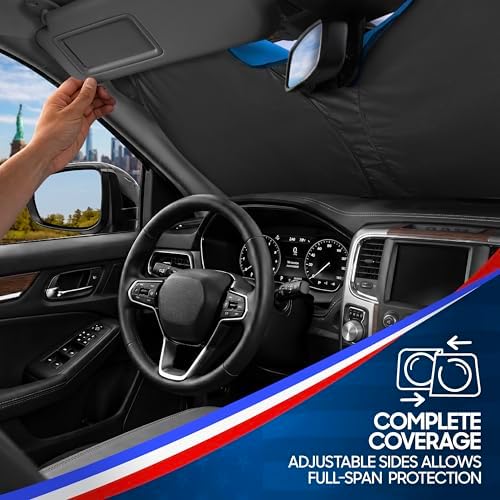 Motor Trend Statue of Liberty Washington Monument Windshield Sun Shade America 250 Pop Up Patriotic Car Sunshade Split Design Protection Heat Blocker Foldable Cover Truck SUV 4th of July Memorial Day
