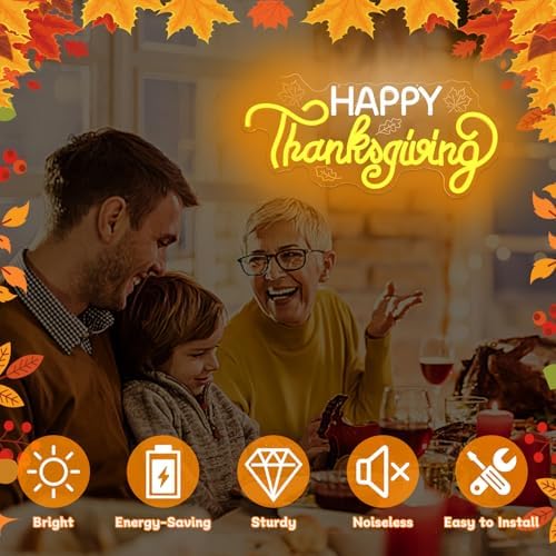 Happy Thanksgiving Neon Signs for Wall Decor Dimmable Fall Carved Maple Leaves Led Sign Thanks giving Window Lights Harvest Festival Party Decorations Gift - Image 6