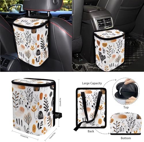 Boho Abstract Geometric Art Print 15Pcs Car Seat Cover Full Set Car Steering Wheel Cover Seat Belt Cover Trash Bin Air Vent Storage Box Front Rear View Mirror Car Cup Holder Keychain