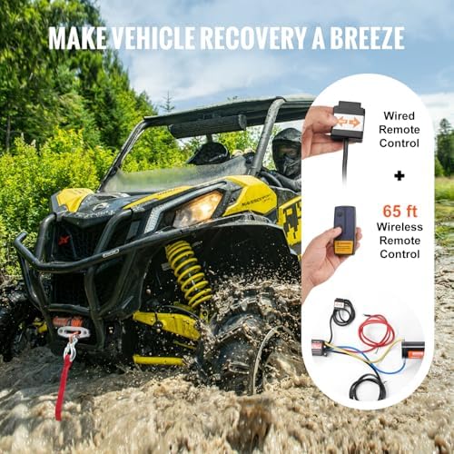 VEVOR ATV Winch, 4500 lb Electric Winch with Synthetic Rope, 12V DC ATV UTV Winch 1/4 in x 39 ft Aluminum Fairlead Wired Remote Control, IP55 Waterproof for Towing Boat Off Road Recovery - Image 5