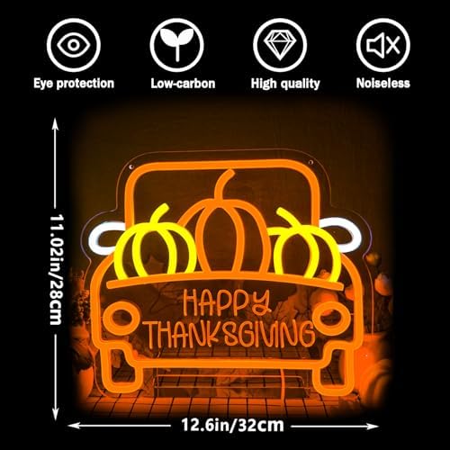 Fall Truck Neon Sign Thanksgiving Neon Light Dimmable Pumpkin Neon Light Sign Happy Thanksgiving Neon Sign for Autumn Wall Decor Kids Holiday Gift - Image 6