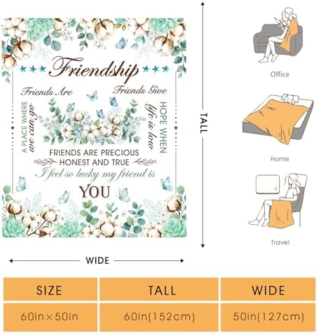 Friendship Gifts for Women Bestie Soul Sister, Best Friend Forever BFF Present for Wedding Birthday, Throw Blanket for Couch Bed Sofa 50"x60" - Image 2