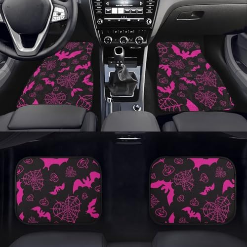 Halloween Bat Automotive Floor Mats Pink Car Floor Mats Non Slip Car Carpet Mat Protector Automotive Foot Pads for SUV Van Vehicle Auto Halloween Automotive Accessories, Pink