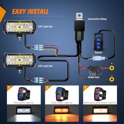 Nilight 6.5Inch Off-Road LED Light Bar White Amber 3 Lighting Modes