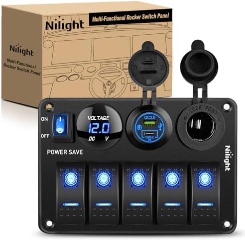 Nilight 5 Gang Rocker Switch Panel Toggle Power Control 12V 24V Pre-Wired