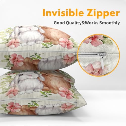 Easter Pillow Covers 22x22 Set of 2 Spring Throw Pillow Covers Rustic Cute Bunny Rabbit Pillowcase Linen Decoration Farmhouse Soft Decorative Floral Cushion Case Couch for Indoor Outdoor Home Decor - Image 5