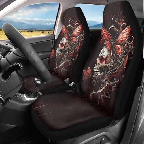 Skull Butterfly Car Seat Covers Comfortable Front Car Seat Covers Elastic Fabrics Cars Interior Automotive Easy Installation Universal Fit Most Cars,SUV, Trucks