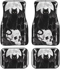Gothic Cat Car Rubber Floor Mat 4PCS Halloween Winged Cat Skull Front and Rear Mats Non-Slip Floor Mats Heel Pad Watercolor Cats Moon Skull Fit for SUV Van Truck Car
