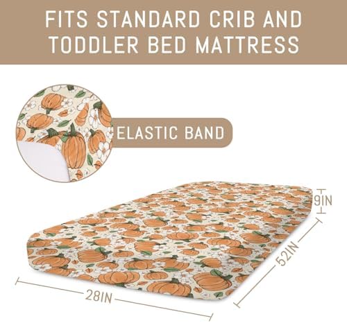 Fall Pumpkins Boho Floral Baby Crib Sheets for Boy Girl Autumn Pumpkin Girly Flowers Soft Snug Fitted Crib Mattress Covers for 52''x28'' Standard Crib & Toddler Mattress Thanksgiving Harvest Bed Sheet - Image 7