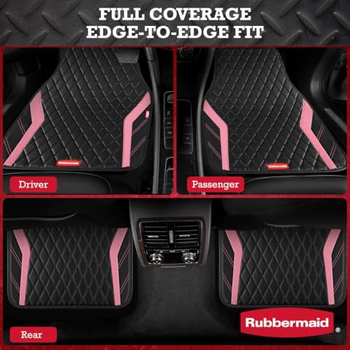 Rubbermaid Car Floor Mats, 4-Piece All Weather Floor Mats Set for Cars, SUVs & Trucks, Waterproof Heavy Duty PVC Automotive Floor Liners, Anti-Slip Front & Rear Mats, Pink