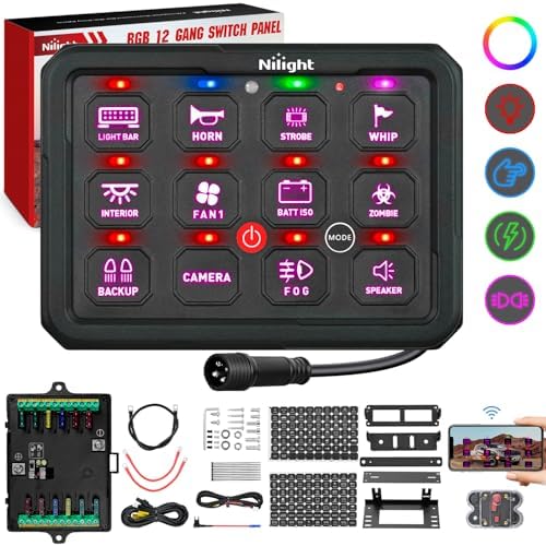 Nilight 12 Gang Switch Panel APP RGB 12V 24V Circuit Control System 4-Mode