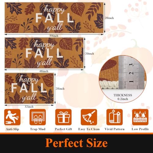 U'Artlines Happy Fall Leaves Kitchen Rugs with Runner Sets 3 Piece, Brown - Image 2