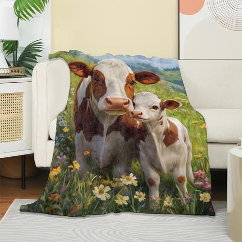 Cute Cow Blanket, Soft Warm Cozy Throw Gifts for Adults Kids Women, Lightweight Comfy Fuzzy Flannel Blankets for Couch, Travel, Car, Home Decor 50×40 Inch - Image 2