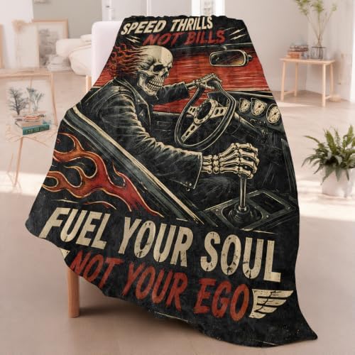 Vintage Skeleton Hot Rod Driver Throw Blanket Gifts for Women Kids, 60x80in - Image 2