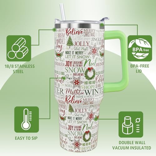 Christmas Tumbler 40 oz Xmas Tree Cup Winter Coffee Travel Mug Stainless Steel Insulated Cups Joy Holiday Water Bottle Christmas Decor Gifts - Image 6