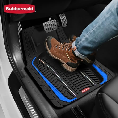 Rubbermaid Car Floor Mats Full Set – Premium All-Weather Car Mat with Brushed Aluminum Inserts, Universal Trim-to-Fit Design, Anti-Slip Backing for Cars, SUVs, Trucks, and Vans