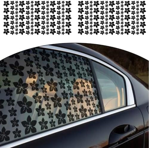 Rear Window Decal, Floral Personalized Creative for Side Window Glass, Matte Black PVC Flower Vinyl Sticker 2 Pcs