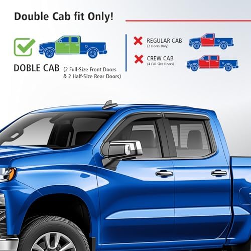 Goodyear Shatterproof Window Deflectors for Chevrolet Silverado 1500/2500/3500 2019-2026 Double Cab, Tape-on Rain Guards, Window Visors, Vent Deflector Visor, Car Accessories, 4 pcs. - GY003220LPf2