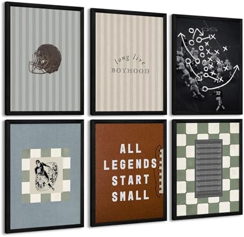 Vintage Football Nursery Wall Art Boys Room Sports Canvas Wall Decor Vintage Football Pictures Prints Boy Sports Posters Nursery Artwork Painting for Kids Toddler Bedroom 8x10 Inch Unframed Set of 6 by Unknown