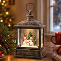Christmas Snow Globe Swirling Glittering Snowman Family with Music & Timer, USB Lined/Battery Operated Lighted Water Lantern for Christmas Festival Decoration Gifts by Qualdout