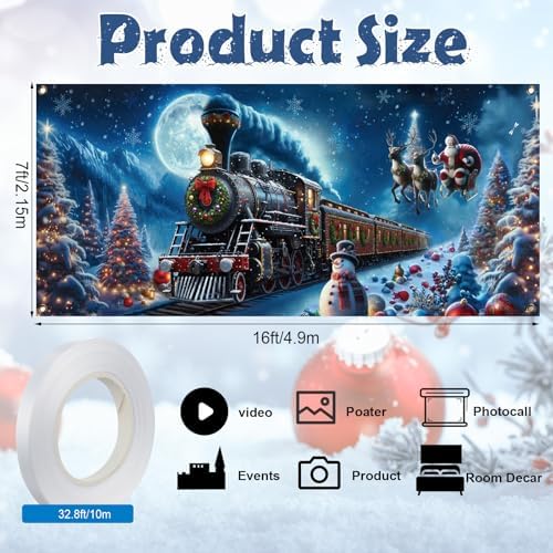 Preboun Christmas Polar Garage Door Decoration 7 x 16 ft Believe Train - Image 2